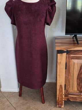 Shelby & Palmer puff short sleeve faux suede Shift Dress